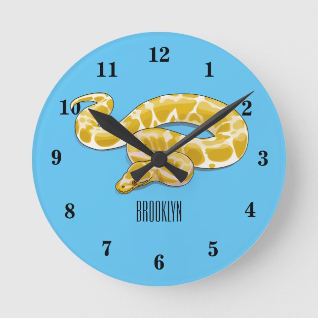 Burmese python snake cartoon illustration round clock (Front)