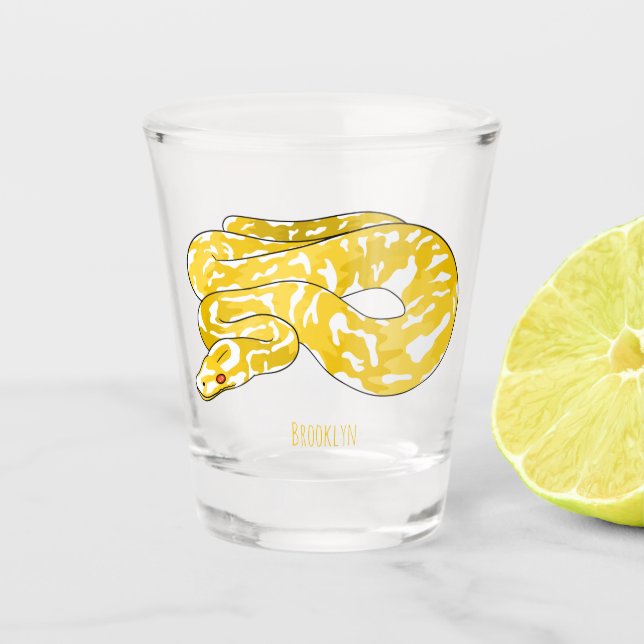 Burmese python snake cartoon illustration shot glass (Front)