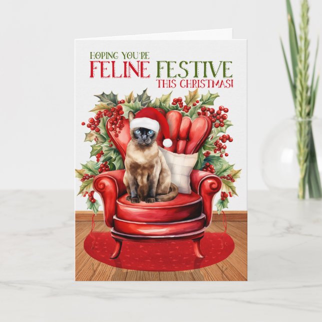 Burmese Seal Point Christmas Cat FELINE Festive Holiday Card (Front)
