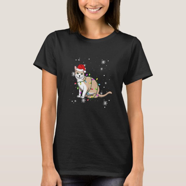 Burmilla Cat Christmas Lights Christmas Cat Santa  T-Shirt (Front)