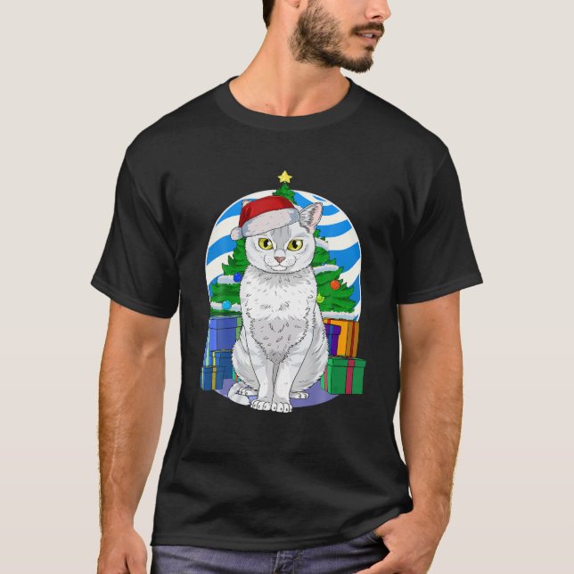 Burmilla Cat Cute Santa Christmas Tree Decor Gift T-Shirt (Front)