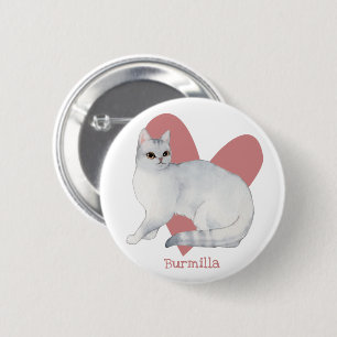 Burmilla Cat Watercolor Kitty Pink Heart Button
