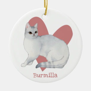 Burmilla Cat Watercolor Kitty Pink Heart Ceramic Tree Decoration