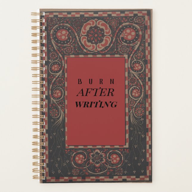 Burn after writing vintage funny planner (Front)
