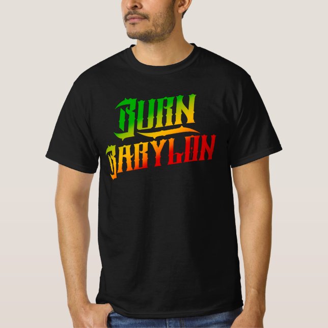 Burn Babylon Rasta Colours Reggae T-Shirt (Front)