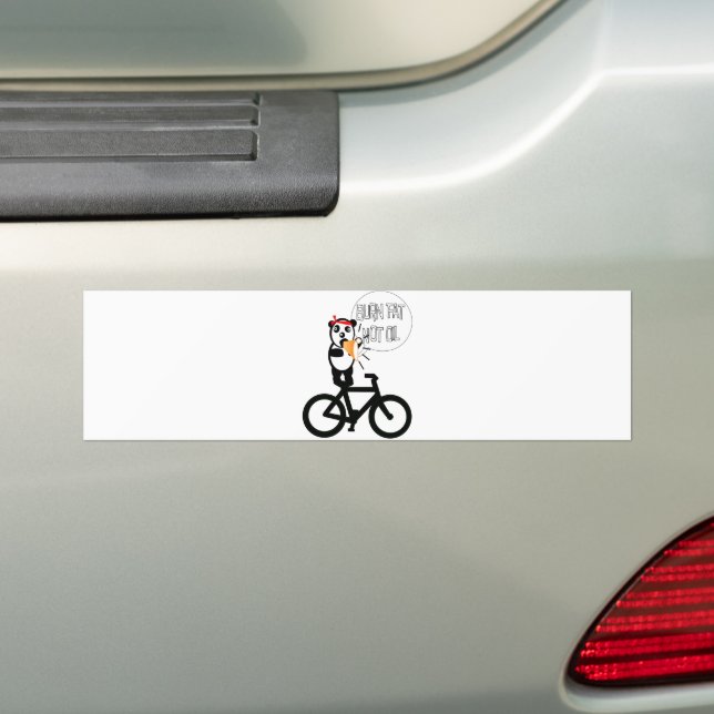 Burn Fat Not Oil Bumper Sticker Silly Bear on Bike (On Car)