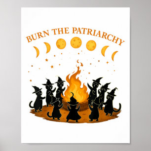 Burn The Patriarchy Cat Witch Funny Feminist Hallo Poster