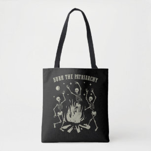 Burn The Patriarchy Spooky Feminist Skeletons Tote Bag
