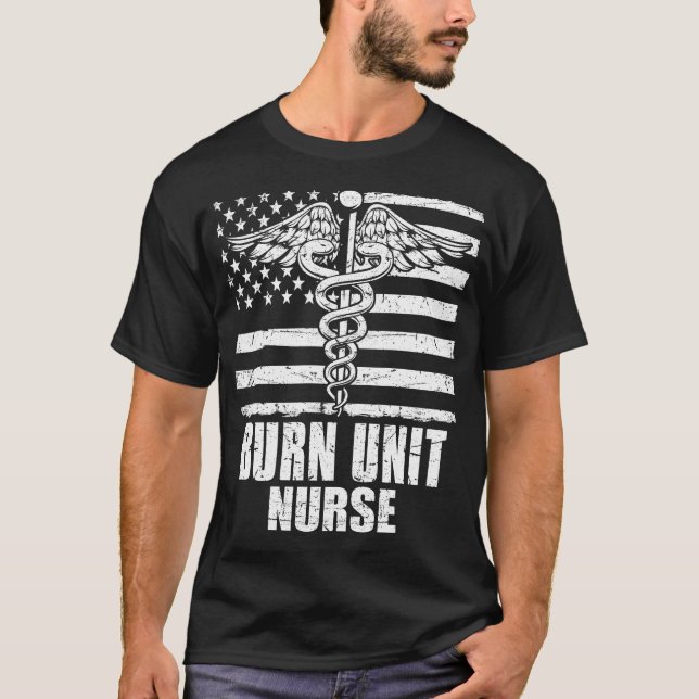 Burn Unit Nurse American Flag T-Shirt (Front)