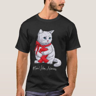 Burn Victims Awareness Month Red Ribbon Cat T-Shirt