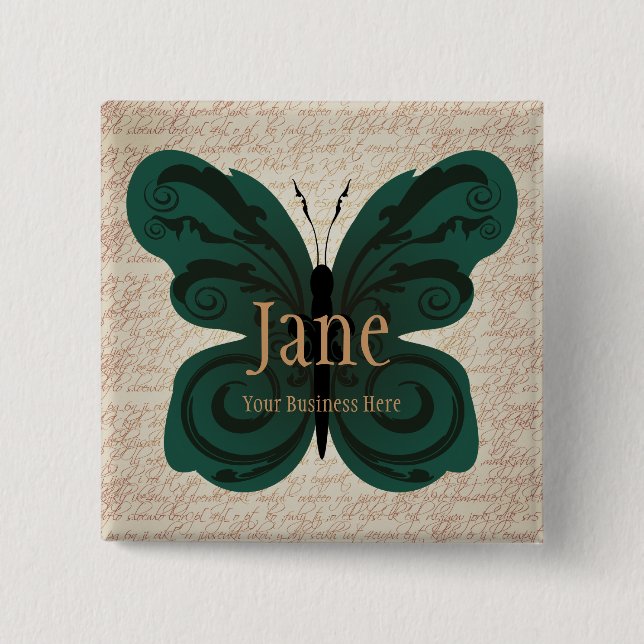 Burned Butterfly Name Tag Button (Front)
