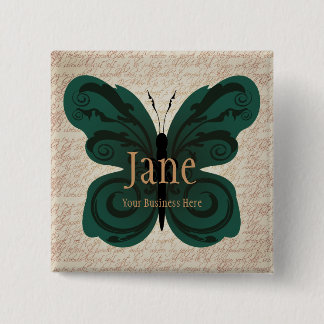 Burned Butterfly Name Tag Button