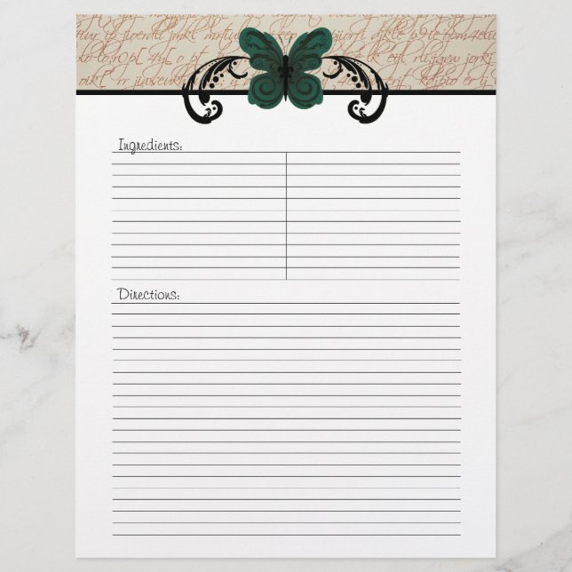 Burned Butterfly Recipe Sheet (Front)