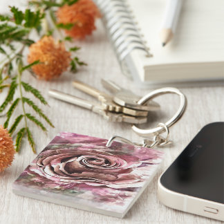 Burned Coral and Desert Mist Artistic Rose Key Ring