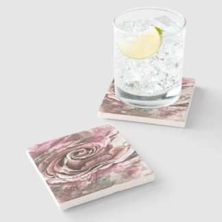 Burned Coral and Desert Mist Artistic Rose Stone Coaster