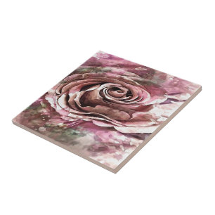 Burned Coral and Desert Mist Artistic Rose Tile