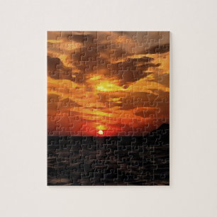 Burned Horizons Sunset Over The Aegean Painting Jigsaw Puzzle