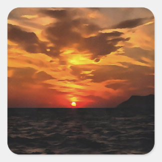 Burned Horizons Sunset Over The Aegean Painting Square Sticker