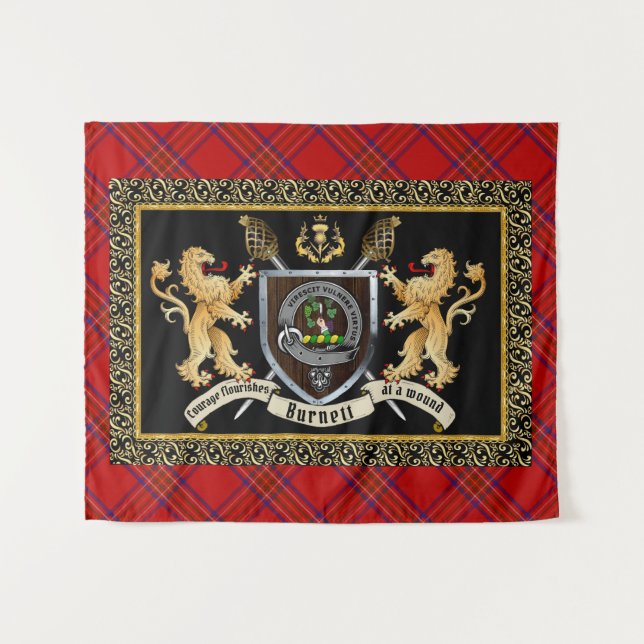 Burnett Clan Badge & Motto w/Lions  Tapestry (Front (Horizontal))
