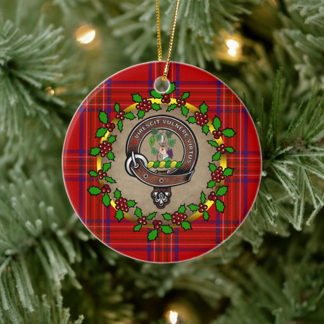 Burnett Clan Badge & Tartan Personalised Xmas Ceramic Tree Decoration (Tree)
