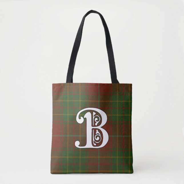 Burnett Clan Tartan Monogram Tote Bag (Front)