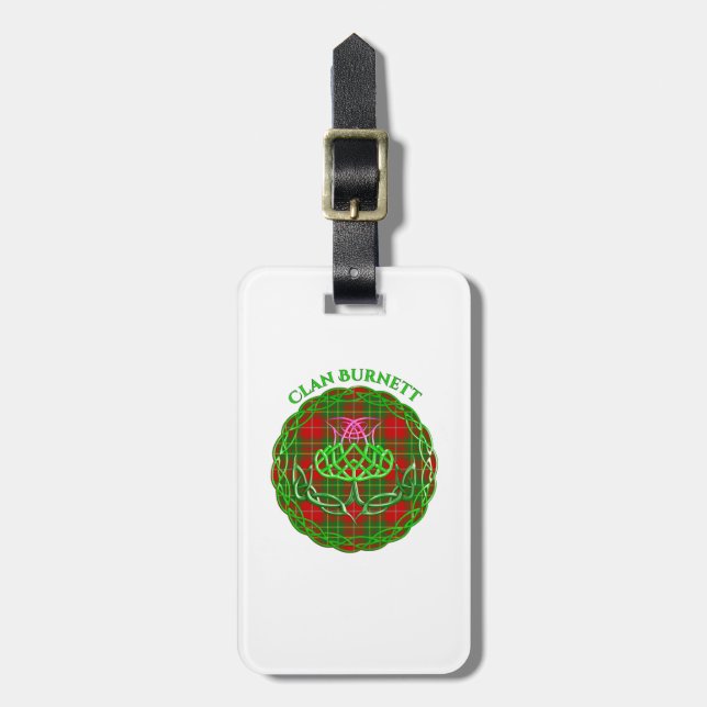 Burnett Scottish Tartan Celtic Thistle Luggage Tag (Front Vertical)