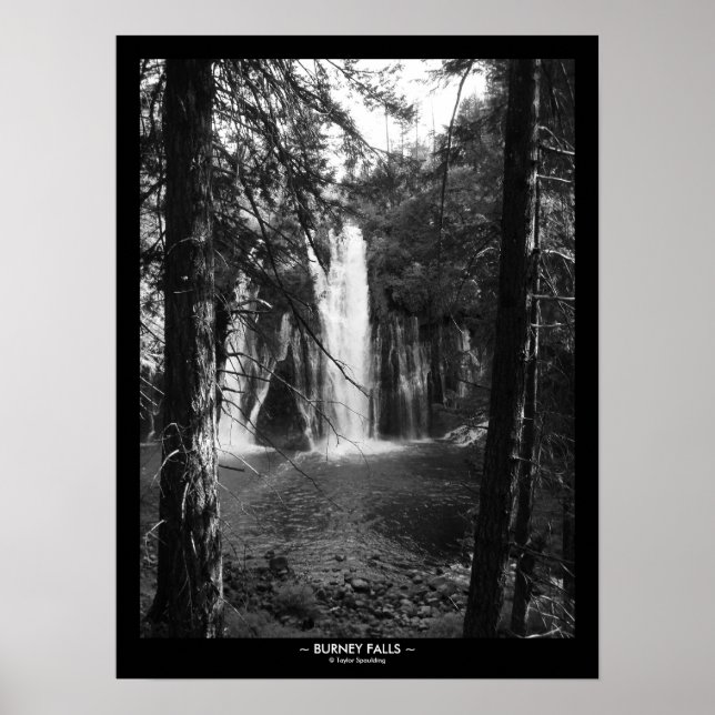 Burney Falls Through the Trees with Title Border Poster (Front)