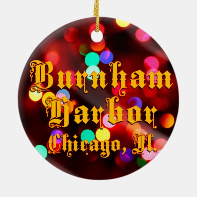Burnham Harbour Chicago Lights Ceramic Ornament (Back)