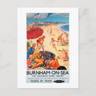 Burnham on Sea vintage train advertising poster Postcard