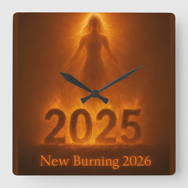 Burning 2025 New Year 2026 Fresh Start Artwork Square Wall Clock (Front)