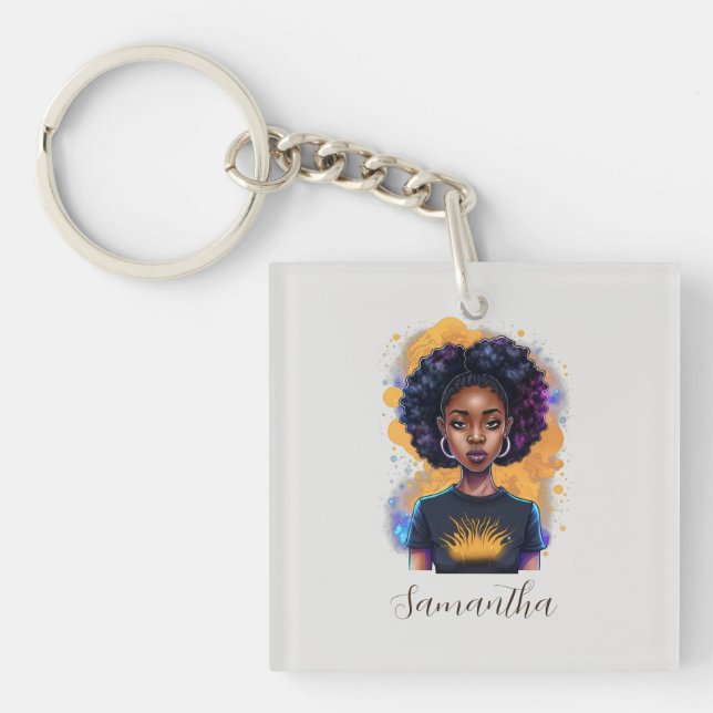 Burning Afro Woman Key Ring (Front)