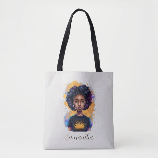 Burning Afro Woman Tote Bag (Front)