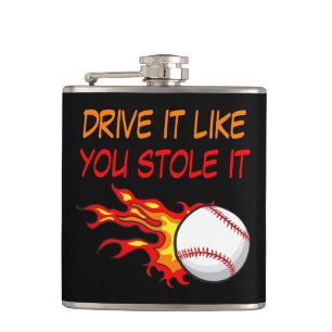 Burning Baseball in Flames with Funny Quote, Black Hip Flask