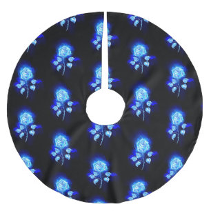Burning Blue Rose Brushed Polyester Tree Skirt