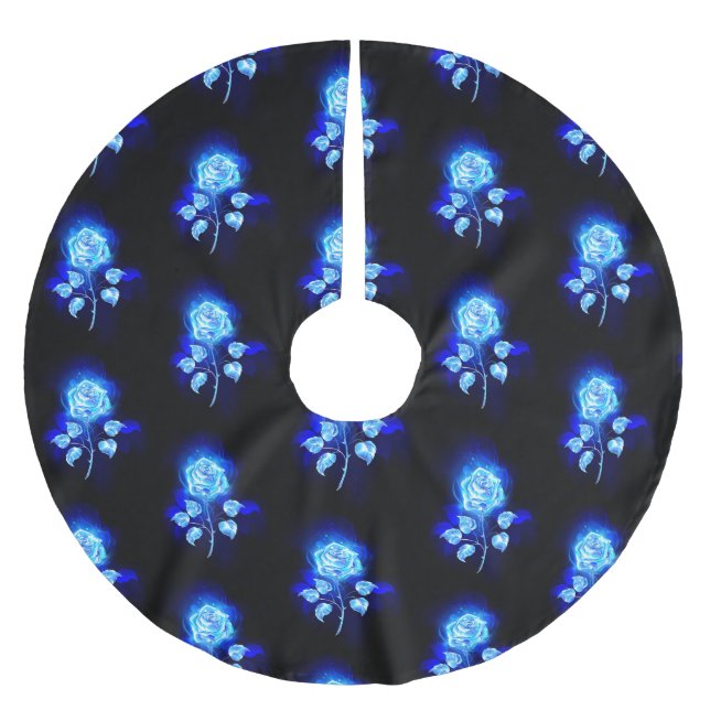 Burning Blue Rose Brushed Polyester Tree Skirt (Front)