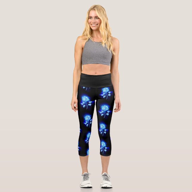 Burning Blue Rose Capri Leggings (Front)