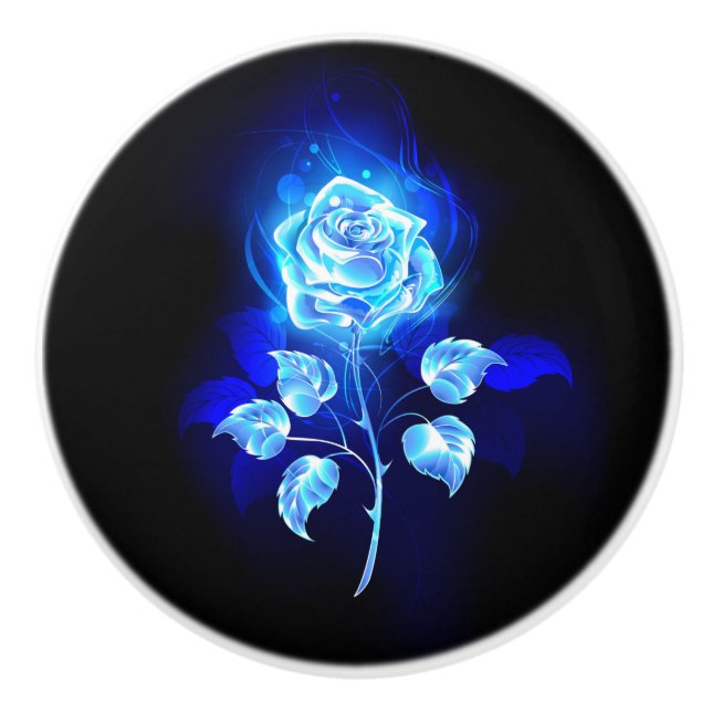 Burning Blue Rose Ceramic Knob (Front)