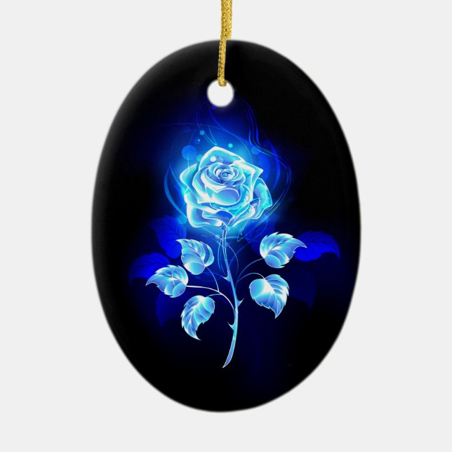 Burning Blue Rose Ceramic Tree Decoration (Front)