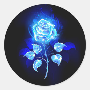 Burning Blue Rose Classic Round Sticker