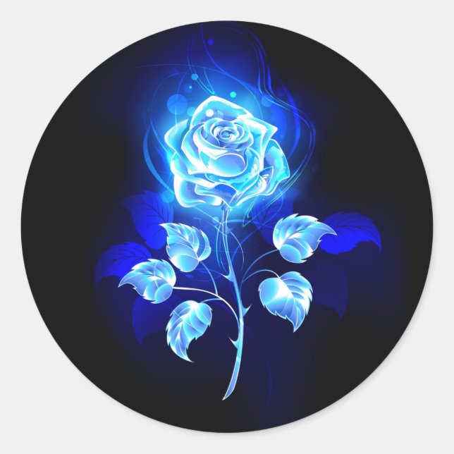 Burning Blue Rose Classic Round Sticker (Front)