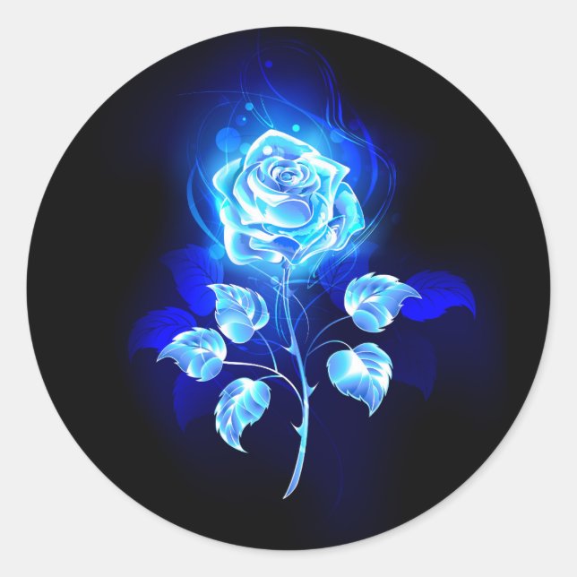 Burning Blue Rose Classic Round Sticker (Front)