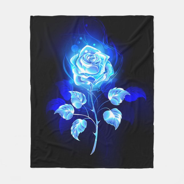 Burning Blue Rose Fleece Blanket (Front)