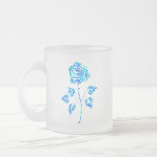 Burning Blue Rose Frosted Glass Coffee Mug