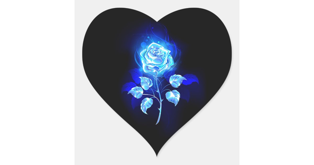 Burning Blue Rose Heart Sticker | Zazzle