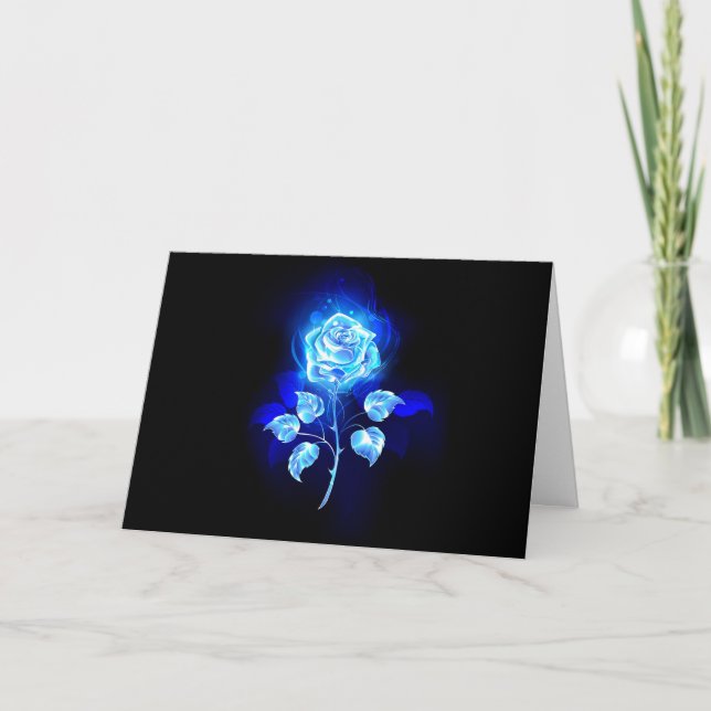 Burning Blue Rose Holiday Card (Front)