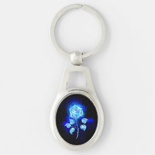 Burning Blue Rose Key Ring