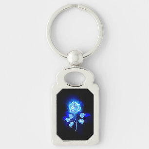 Burning Blue Rose Key Ring