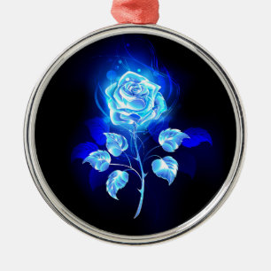 Burning Blue Rose Metal Tree Decoration