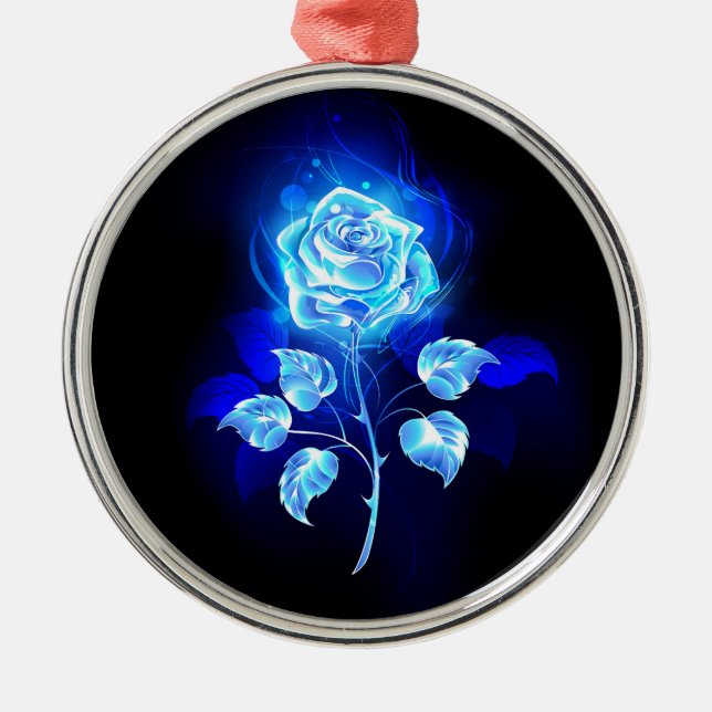 Burning Blue Rose Metal Tree Decoration (Front)