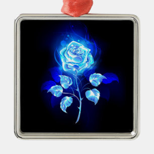 Burning Blue Rose Metal Tree Decoration